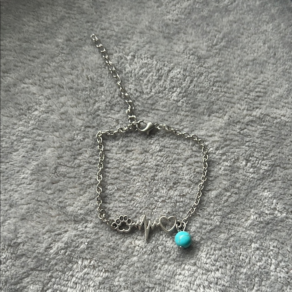 Silver Heartbeat Bracelet with Turquoise Charm